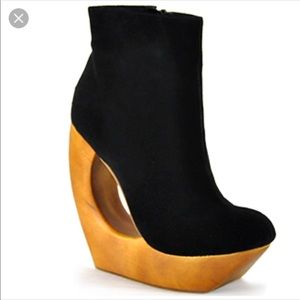 Jeffrey Campbell Rockaway Black Donut Wedge Bootie